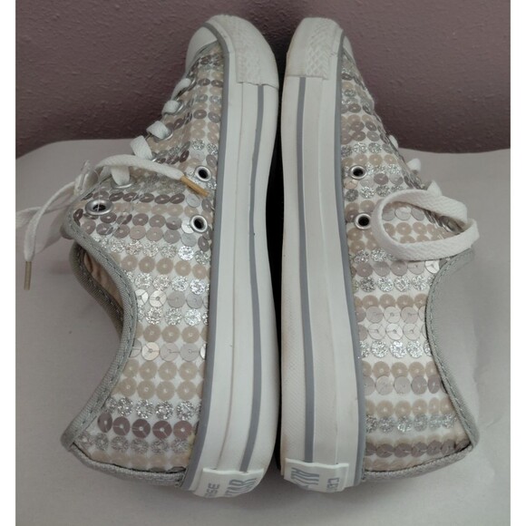 Converse Chuck Taylor All Star Women's 8 Beige Silver Sequin Low Top Sneakers - Picture 7 of 8